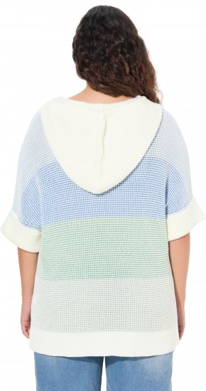 Ulla Popken Block Stripe Hooded Short Sleeve Sweater Mint Green - Bluzy & bluzy z kapturem - 