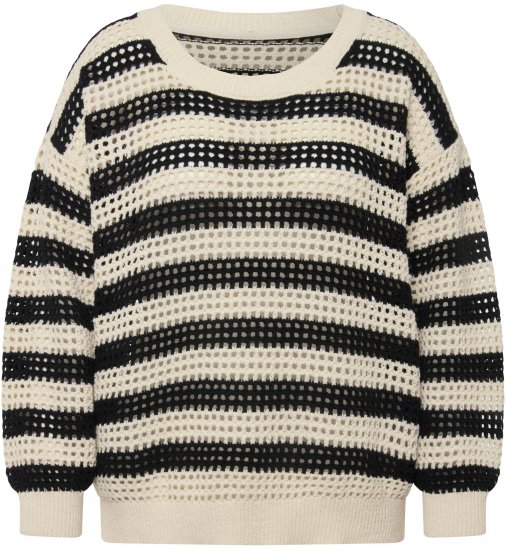 Ulla Popken Striped Long Sleeve Crocheted Sweater Vanilla - Bluzy & bluzy z kapturem - 