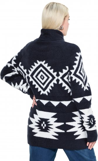 Ulla Popken Aztec-Inspired Long Sleeve Turtleneck Sweater Navy - Bluzy & bluzy z kapturem - 