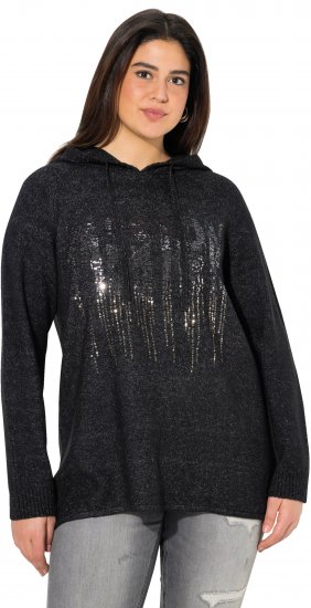 Ulla Popken Sequined Knit Long Sleeve Hoodie Black - Bluzy & bluzy z kapturem - 
