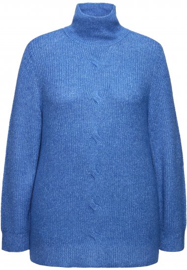 Ulla Popken Cable Knit Long Sleeve Turtleneck Sweater Teal Blue - Bluzy & bluzy z kapturem - 