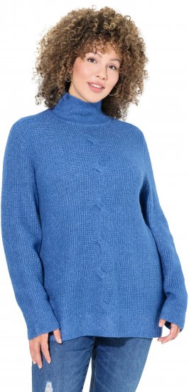 Ulla Popken Cable Knit Long Sleeve Turtleneck Sweater Teal Blue - Bluzy & bluzy z kapturem - 