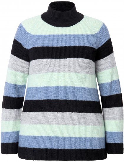 Ulla Popken Chunky Striped Turtleneck Sweater Mint Green - Bluzy & bluzy z kapturem - 