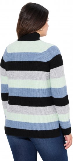 Ulla Popken Chunky Striped Turtleneck Sweater Mint Green - Bluzy & bluzy z kapturem - 