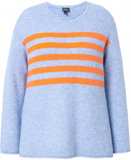 Ulla Popken Striped Long Sleeve Sweater Sky Blue - Bluzy & bluzy z kapturem - 