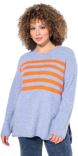 Ulla Popken Striped Long Sleeve Sweater Sky Blue - Bluzy & bluzy z kapturem - 