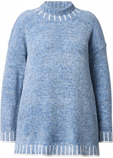Ulla Popken Blanket Stitch Oversized Turtleneck Sweater Dove Blue - Bluzy & bluzy z kapturem - 