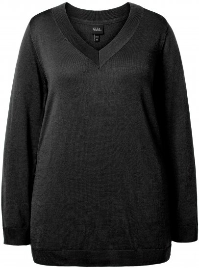 Ulla Popken Soft Fine Knit Pullover V-Neck Sweatshirt Black - Bluzy & bluzy z kapturem - 