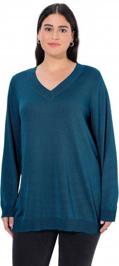 Ulla Popken Soft Fine Knit Pullover V-Neck Sweatshirt Teal - Bluzy & bluzy z kapturem - 