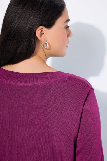 Ulla Popken Soft Fine Knit Pullover V-Neck Sweatshirt Dark Lilac - Bluzy & bluzy z kapturem - Przytulne bluzy, hoody i swetry