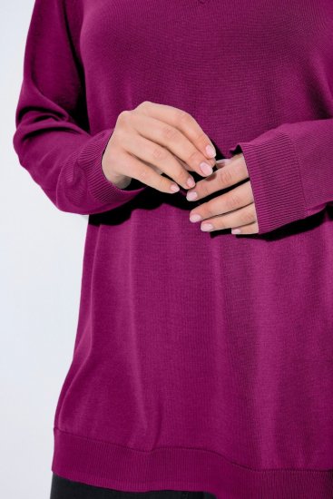 Ulla Popken Soft Fine Knit Pullover V-Neck Sweatshirt Dark Lilac - Bluzy & bluzy z kapturem - Przytulne bluzy, hoody i swetry
