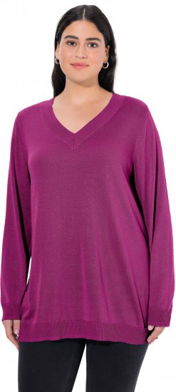 Ulla Popken Soft Fine Knit Pullover V-Neck Sweatshirt Dark Lilac - Bluzy & bluzy z kapturem - 