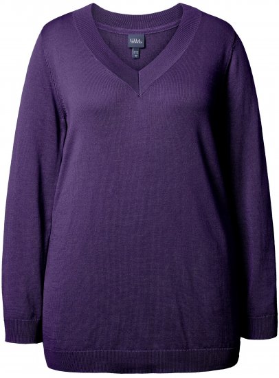 Ulla Popken Soft Fine Knit Pullover V-Neck Sweatshirt Deep Violet - Bluzy & bluzy z kapturem - 