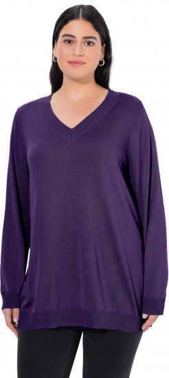 Ulla Popken Soft Fine Knit Pullover V-Neck Sweatshirt Deep Violet - Bluzy & bluzy z kapturem - 