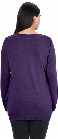 Ulla Popken Soft Fine Knit Pullover V-Neck Sweatshirt Deep Violet - Bluzy & bluzy z kapturem - 