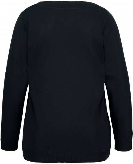 Ulla Popken Casual V-Neck Long Sleeve Sweater Navy Blue - Bluzy & bluzy z kapturem - 