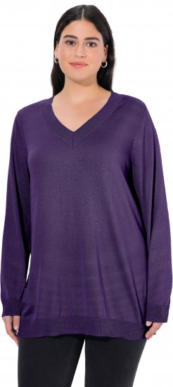 Ulla Popken Casual V-Neck Long Sleeve Sweater Deep Violet - Bluzy & bluzy z kapturem - 