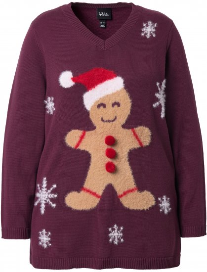 Ulla Popken Gingerbread Man Christmas Sweater Dark Wine Red - Bluzy & bluzy z kapturem - 