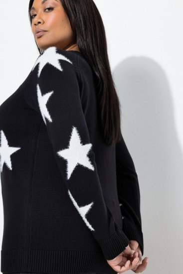Ulla Popken Glitter Stars Soft Knit Sweater Black - Bluzy & bluzy z kapturem - Przytulne bluzy, hoody i swetry