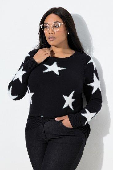 Ulla Popken Glitter Stars Soft Knit Sweater Black - Bluzy & bluzy z kapturem - Przytulne bluzy, hoody i swetry