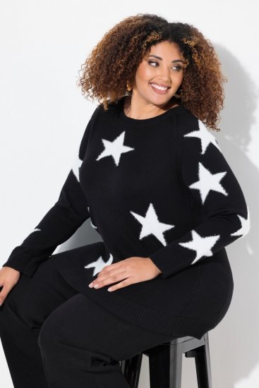 Ulla Popken Glitter Stars Soft Knit Sweater Black - Bluzy & bluzy z kapturem - Przytulne bluzy, hoody i swetry