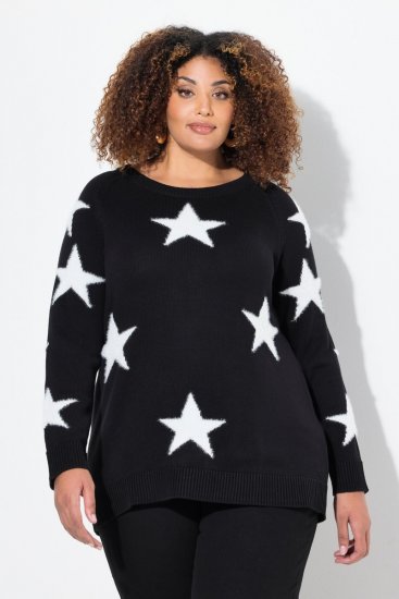 Ulla Popken Glitter Stars Soft Knit Sweater Black - Bluzy & bluzy z kapturem - Przytulne bluzy, hoody i swetry