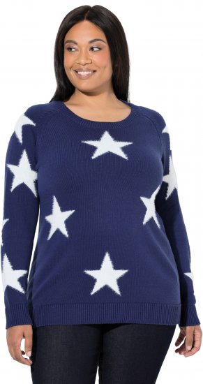 Ulla Popken Glitter Stars Soft Knit Sweater Blue - Bluzy & bluzy z kapturem - 