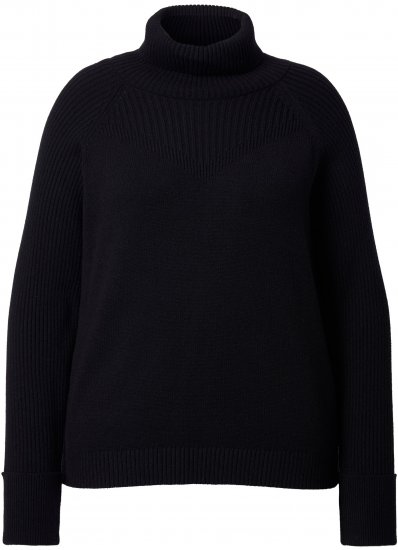 Ulla Popken Turtleneck Sweater with Ribbed Inserts Black - Bluzy & bluzy z kapturem - 
