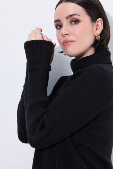 Ulla Popken Turtleneck Sweater with Ribbed Inserts Black - Bluzy & bluzy z kapturem - Przytulne bluzy, hoody i swetry