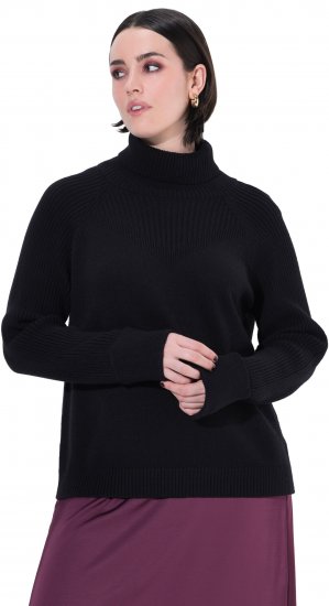 Ulla Popken Turtleneck Sweater with Ribbed Inserts Black - Bluzy & bluzy z kapturem - 