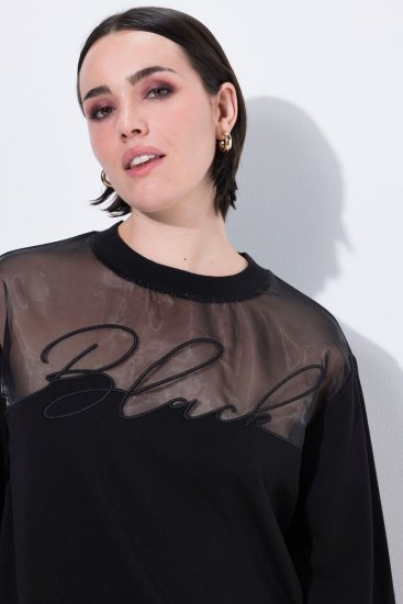 Ulla Popken Tulle Panel Sweatshirt Black - Bluzy & bluzy z kapturem - Przytulne bluzy, hoody i swetry