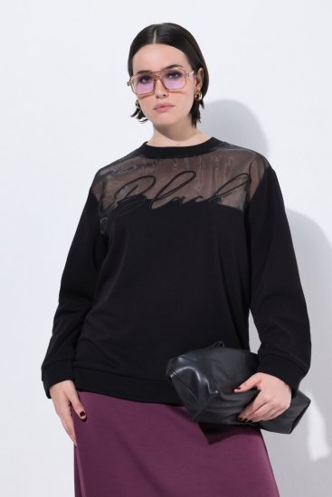 Ulla Popken Tulle Panel Sweatshirt Black - Bluzy & bluzy z kapturem - Przytulne bluzy, hoody i swetry