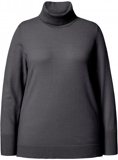 Ulla Popken Turtleneck Ribbed Trim Long Sleeve Sweater Charcoal Grey Melange - Bluzy & bluzy z kapturem - 