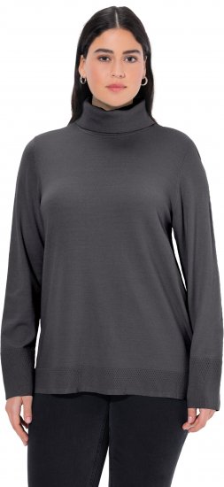 Ulla Popken Turtleneck Ribbed Trim Long Sleeve Sweater Charcoal Grey Melange - Bluzy & bluzy z kapturem - 