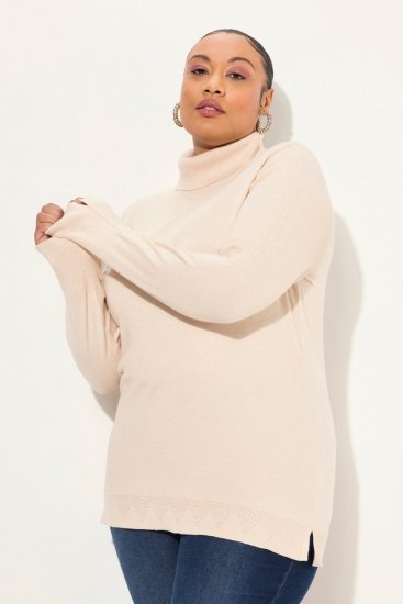 Ulla Popken Turtleneck Ribbed Trim Long Sleeve Sweater Nature Melange - Bluzy & bluzy z kapturem - Przytulne bluzy, hoody i swetry