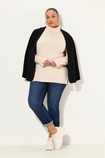 Ulla Popken Turtleneck Ribbed Trim Long Sleeve Sweater Nature Melange - Bluzy & bluzy z kapturem - Przytulne bluzy, hoody i swetry