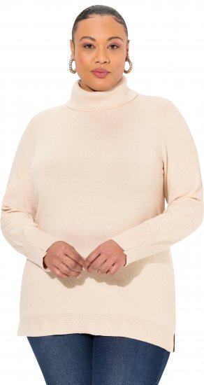Ulla Popken Turtleneck Ribbed Trim Long Sleeve Sweater Nature Melange - Bluzy & bluzy z kapturem - 