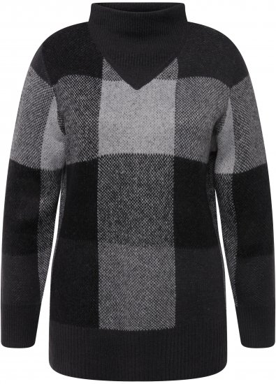 Ulla Popken Grand Check Long Sleeve Sweater Charcoal Grey Melange - Bluzy & bluzy z kapturem - 