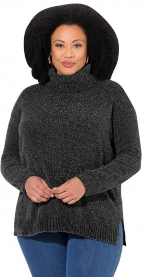 Ulla Popken Soft Textured Chenille Oversized Fit Sweater Graphite Grey - Bluzy & bluzy z kapturem - 