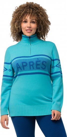 Ulla Popken Apres Ski Long Sleeve Troyer Collar Sweater Bright Turquoise - Bluzy & bluzy z kapturem - 