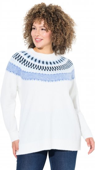Ulla Popken Norwegian-Inspired Long Sleeve Knit Sweater Snow White - Bluzy & bluzy z kapturem - 
