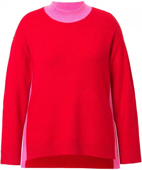 Ulla Popken Color Block Long Sleeve Sweater Lychee - Bluzy & bluzy z kapturem - 