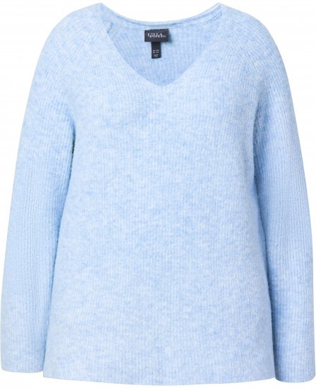 Ulla Popken Long Sleeve V-Neck Ribbed Knit Sweater Light Blue - Bluzy & bluzy z kapturem - 