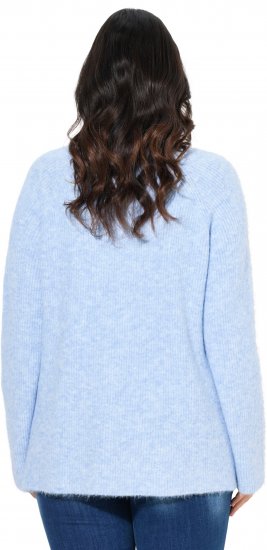 Ulla Popken Long Sleeve V-Neck Ribbed Knit Sweater Light Blue - Bluzy & bluzy z kapturem - 