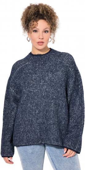 Ulla Popken Striped Wool Blend Turtleneck Sweater Ink Blue - Bluzy & bluzy z kapturem - 