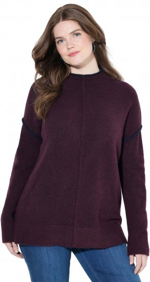 Ulla Popken Contrast Trim Long Sleeve Sweater Dark Ruby - Bluzy & bluzy z kapturem - 