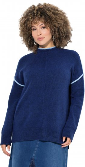 Ulla Popken Contrast Trim Long Sleeve Sweater Dark Blue - Bluzy & bluzy z kapturem - 