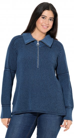Ulla Popken Two-Tone Mixed Knit Troyer Collar Sweater Navy - Bluzy & bluzy z kapturem - 