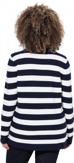 Ulla Popken Striped Polo Collar Long Sleeve Sweater Navy - Bluzy & bluzy z kapturem - 