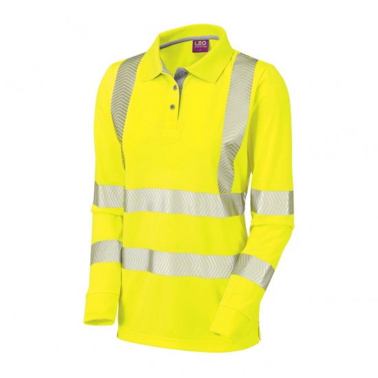 Leo Pollyfield EcoViz Performance+ Women's Sleeved Polo Shirt Yellow - Odzież robocza - 